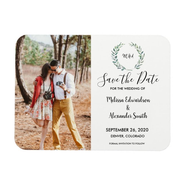 Imán La acuarela botánica rústica deja foto monograma (Horizontal)