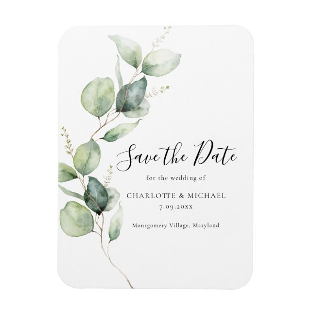 Imán La acuarela Eucalyptus deja Save the Date (Vertical)