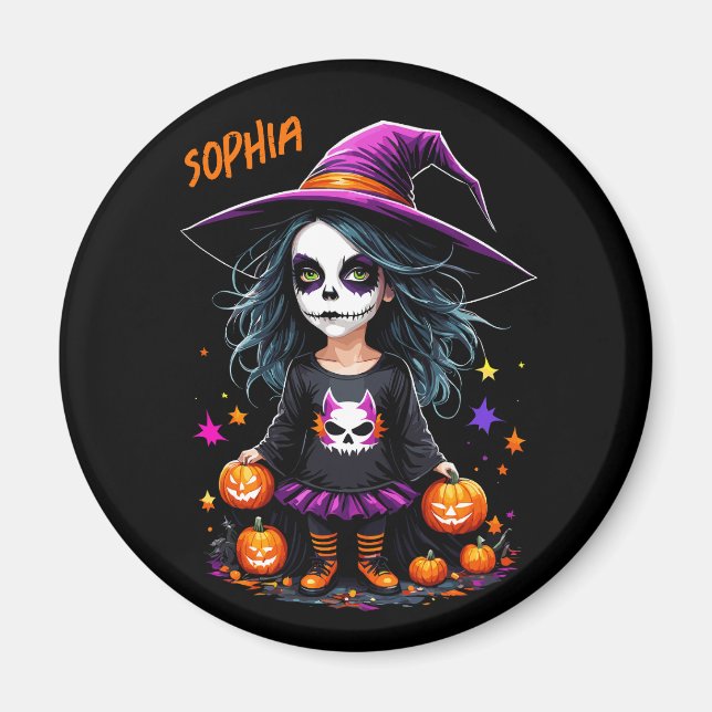 Imán La adorable bruja de Halloween de Kawaii (Frente)