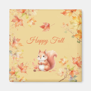 Imán La ardilla de otoño feliz en las hojas