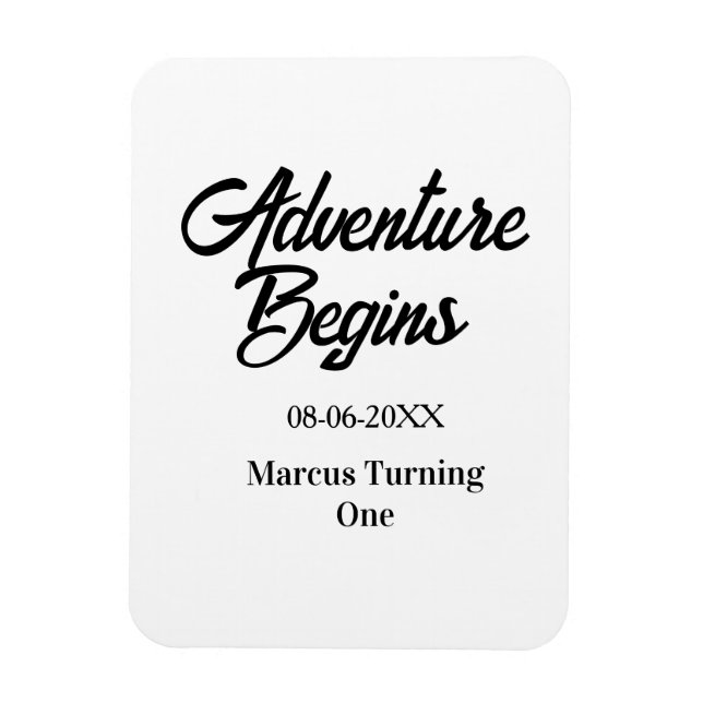 Imán La aventura comienza nombre fecha cumpleaños 1 sim (Vertical)