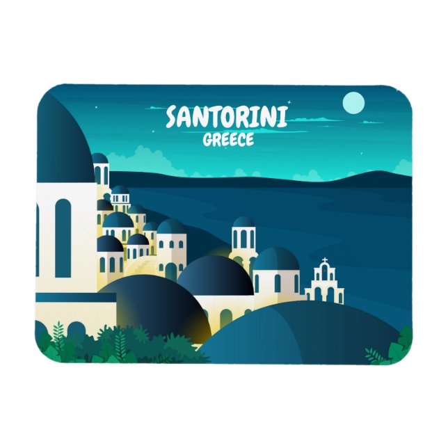 Imán La bella Santorini en la foto nocturna de Grecia (Horizontal)
