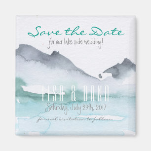Imán La boda de Mountain Lake Save the Date Square Magn