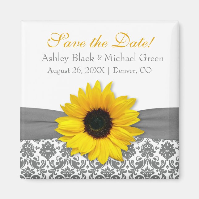 Imán La boda del girasol amarillo de Damasco gris salva (Frente)