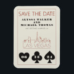 Imán La Boda Del Skyline Casino De Las Vegas Ahorra La<br><div class="desc">Una boda divertida y moderna. ¡Ahorre el imán de la fecha para que sus huéspedes se sientan como en casa en Las Vegas! Esta opción Save the Date incluye gráficos de juego de cartas en negrita en negro de grafito, una representación moderna en el horizonte de Las Vegas, y letra...</div>