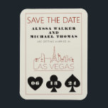 Imán La Boda Del Skyline Casino De Las Vegas Ahorra La<br><div class="desc">Una boda divertida y moderna. ¡Ahorre el imán de la fecha para que sus huéspedes se sientan como en casa en Las Vegas! Esta opción Save the Date incluye gráficos de juego de cartas en negrita en negro de grafito, una representación moderna en el horizonte de Las Vegas, y letra...</div>
