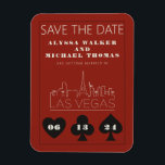 Imán La Boda Del Skyline Casino De Las Vegas Ahorra La<br><div class="desc">Una boda divertida y moderna. ¡Ahorre el imán de la fecha para que sus huéspedes se sientan como en casa en Las Vegas! Esta opción Save the Date incluye gráficos de juego de cartas en negrita en negro de grafito, una representación moderna en el perfil de las Vegas, y letra...</div>