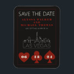 Imán La Boda Del Skyline Casino De Las Vegas Ahorra La<br><div class="desc">Una boda divertida y moderna. ¡Ahorre el imán de la fecha para que sus huéspedes se sientan como en casa en Las Vegas! Esta opción Save the Date incluye los gráficos de juego de cartas en negrita rojo del casino, una representación moderna de la línea aérea de Las Vegas, y...</div>