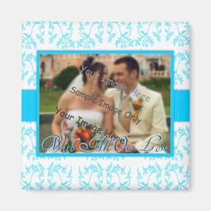 Imán La boda floral azul del damasco le agradece regalo