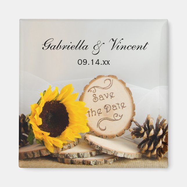 Imán La boda rústica de los bosques de girasoles salva  (Frente)