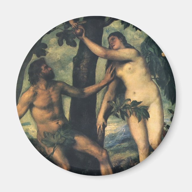 Imán La caída del hombre; Adam y Eve de Titian (Frente)