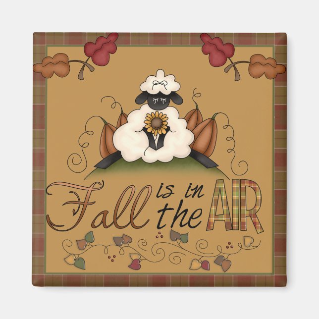 Imán "La caída está en el aire" Otoño Sheep Square Magn (Frente)