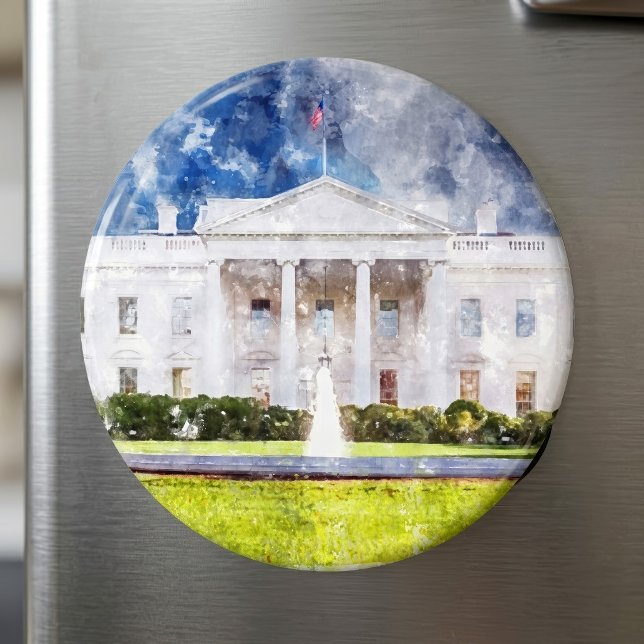 Imán La Casa Blanca en Washington DC Acuarela (The White House in Washington DC Watercolor. Magnet)