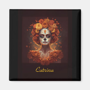 Imán La Catrina Marigold Día de los Muertos Calavera de