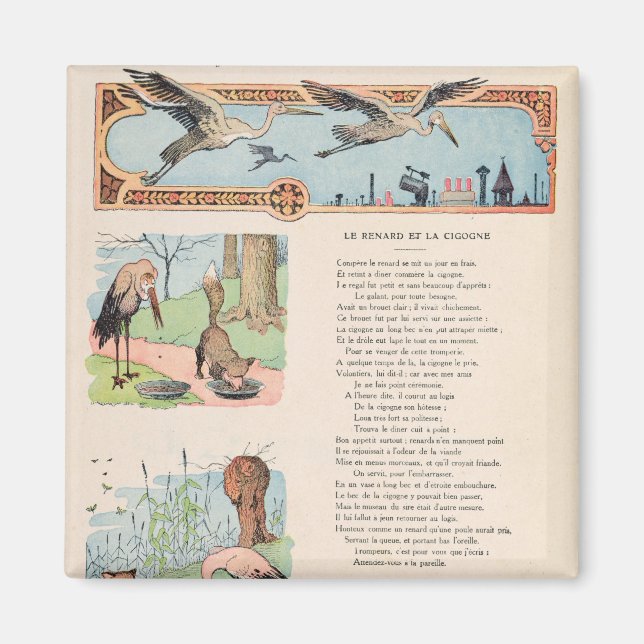 Imán La cigüeña y el zorro de las fábulas (Frente)