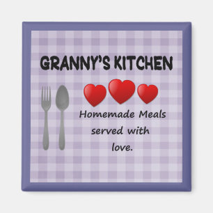 Imán La cocina de la abuela es purple Gingham Magnet