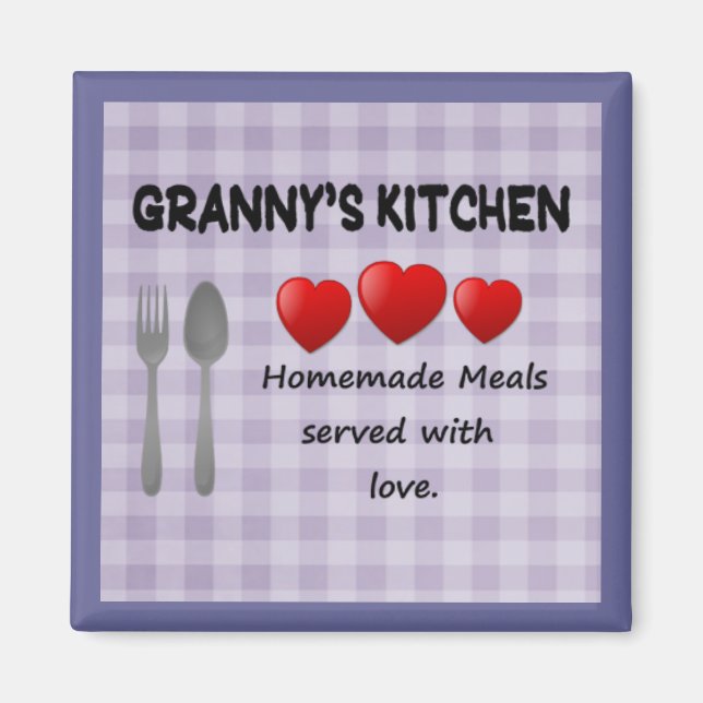 Imán La cocina de la abuela es purple Gingham Magnet (Frente)