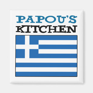 Imán La cocina de Papou con la bandera de Grecia