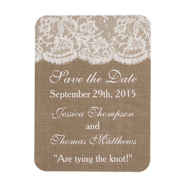 Imán La colección de Bodas Burlap & Lace (Vertical)