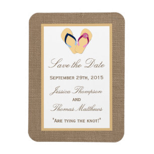 Imán La colección de Bodas Flip-Flop Sand Beach Burlap