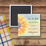 Imán La colorida Reunión Familiar Girasol Salva La Fech<br><div class="desc">Pídele a su familia que guarde la fecha de su Reunión Familiar con este colorido girasol, salven el imán de fecha. El desayuno se sirve en forma de bufé y está decorado con un girasol acuático y un fondo. Personalizable fácil. Porque creamos nuestra obra de arte no encontrarás esta imagen...</div>