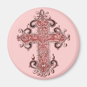 Imán La Cruz Rosa de Borgoña, el arte vintage alrededor