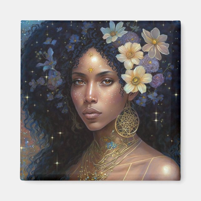 Imán La diosa negra afroamericana reina arte de fantasí (Frente)