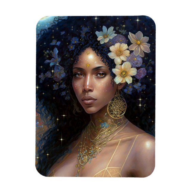 Imán La diosa negra afroamericana reina arte de fantasí (Vertical)