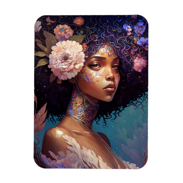 Imán La diosa negra afroamericana reina arte de fantasí (Vertical)