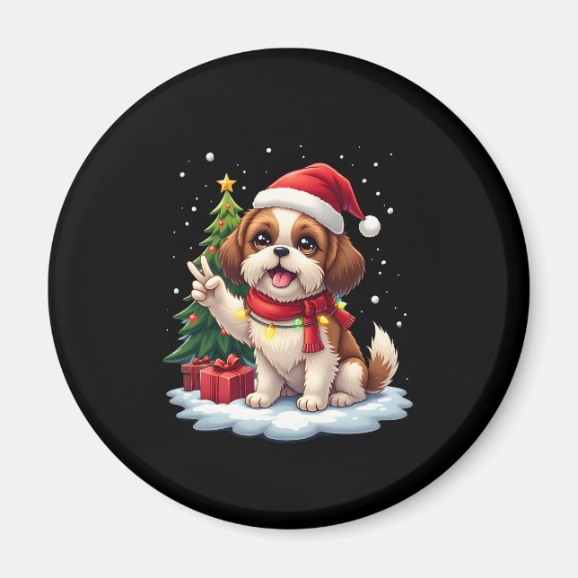 Imán La divertida mano de paz Shih Tzu Navidades ilumin (Frente)