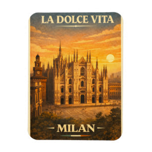 Imán La Dolce Vita - Cartel de viaje vintage de Milán