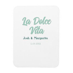 Imán La Dolce Vita verde azul pastel nombre fecha boda