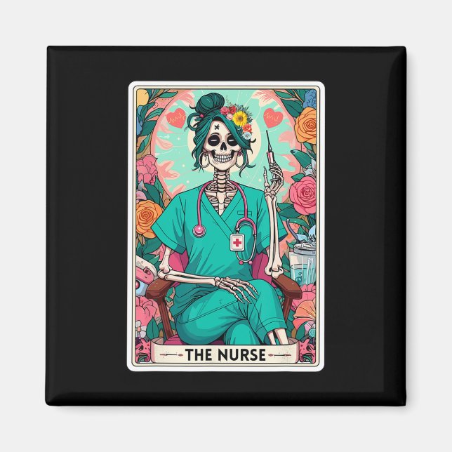 Imán La enfermera Tarot Card Funny Skeleton Nurse Witch (Frente)