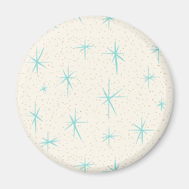 Imán La era espacial Turquoise Starburts Round Magnet (Frente)
