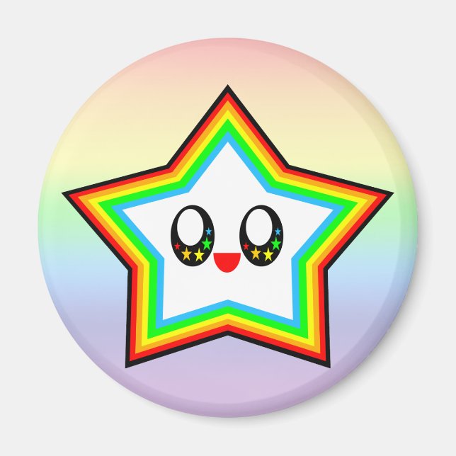 IMÁN LA ESTRELLA DE KAWAII RAINBOW FELIZ CARA SUERTE (Frente)