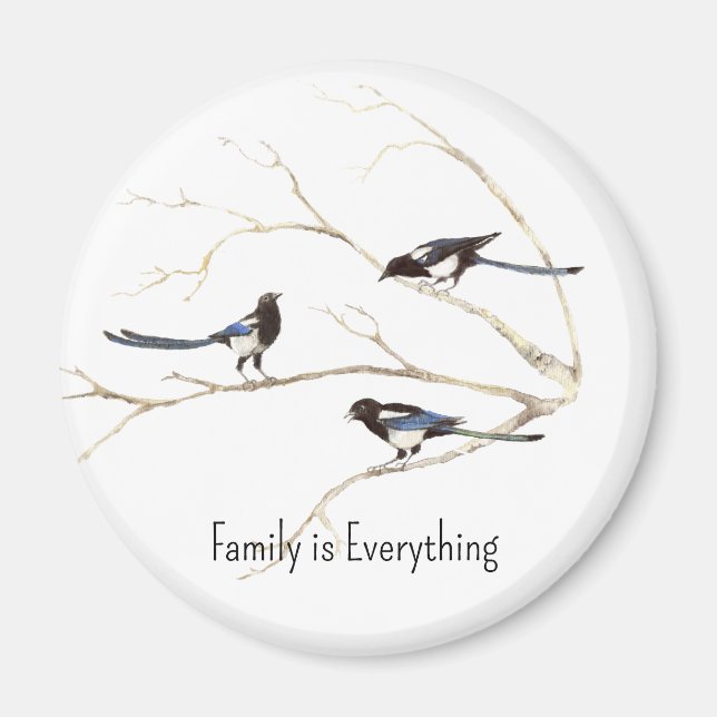 Imán La familia de pájaros magpie de nombre personaliza (Frente)