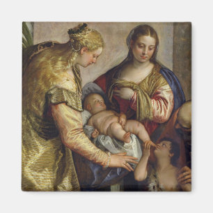 Imán La familia santa con St. Barbara, c.1550 (aceite