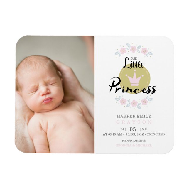 Imán La floral rosa Garland Princess Crown Newborn Chic (Horizontal)