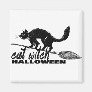 Imán La Graciosa Bruja De Gato De Halloween En El Palo