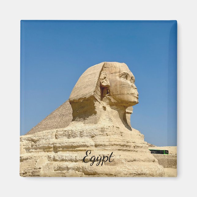 Imán La Gran Esfinge de Giza contra un cielo azul claro (Frente)