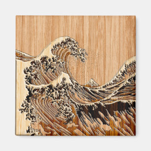 Imán La Gran Ola de Hokusai Estilo de Grano de Madera d