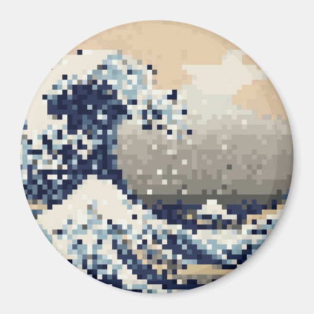 Imán La gran ola de Kanagawa 8 bit Pixel Art (Frente)