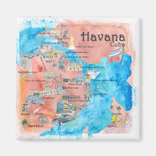 Imán La Habana Cuba ilustró el mapa retro del viaje