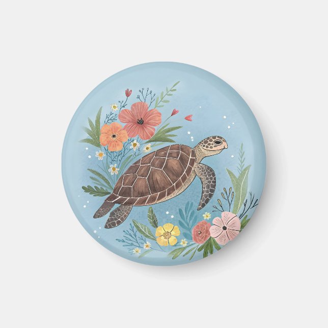 Imán La ilustración de una tortuga marina (Frente)