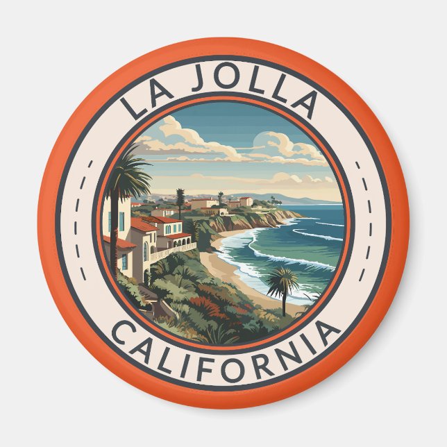 Imán La Jolla California Coastline Travel Art Retro (Frente)