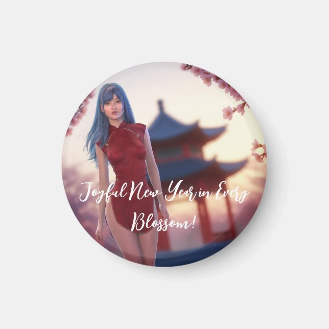 Imán La joven belleza de Cheongsam posando para el Año  (Frente)