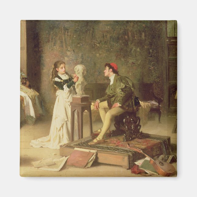 Imán La joven escultora (aceite sobre lienzo) (Frente)