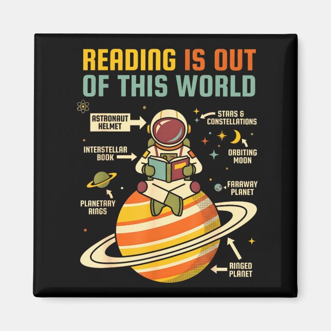 Imán La lectura es astronauta leyendo fuera de este mun (Frente)