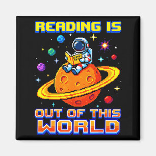 Imán La lectura es astronauta leyendo fuera de este mun