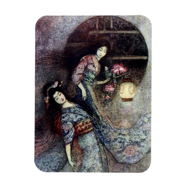 Imán “La linterna de peonía” de Warwick Goble (Vertical)